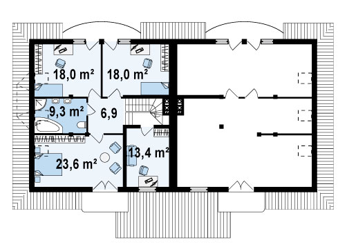 Проект дома на две семьи H002. План второго этажа